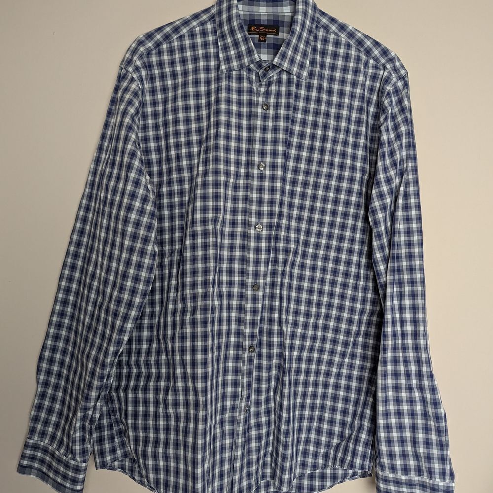 Ben Sherman Men’s Plaid Button-Down Shirt, Blue, Size 16.5 34-35